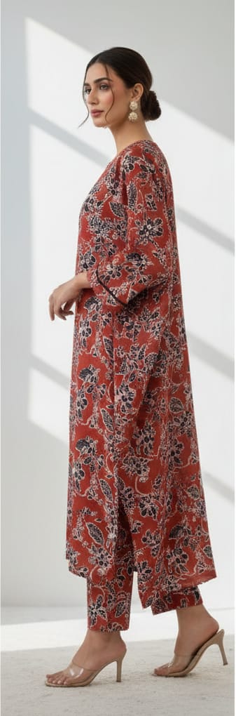 Khaddar Print Shirt & Print Trouser ZAREVA Red