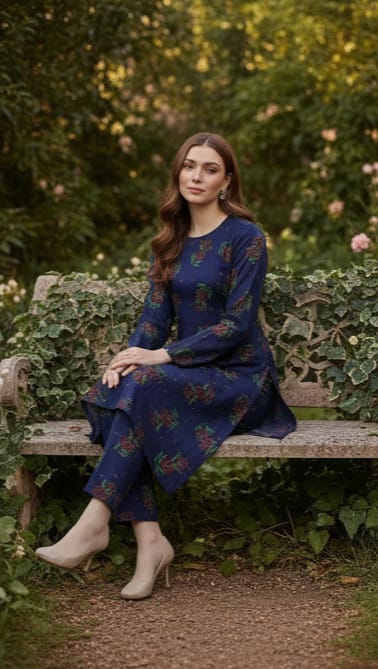Khaddar Print Shirt & Print Trouser ZAREVA Blue