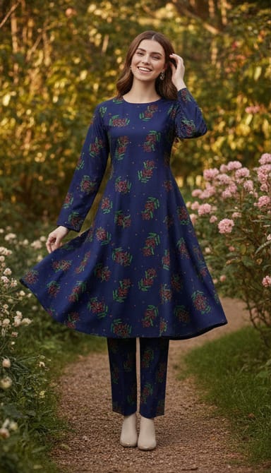 Khaddar Print Shirt & Print Trouser ZAREVA Blue